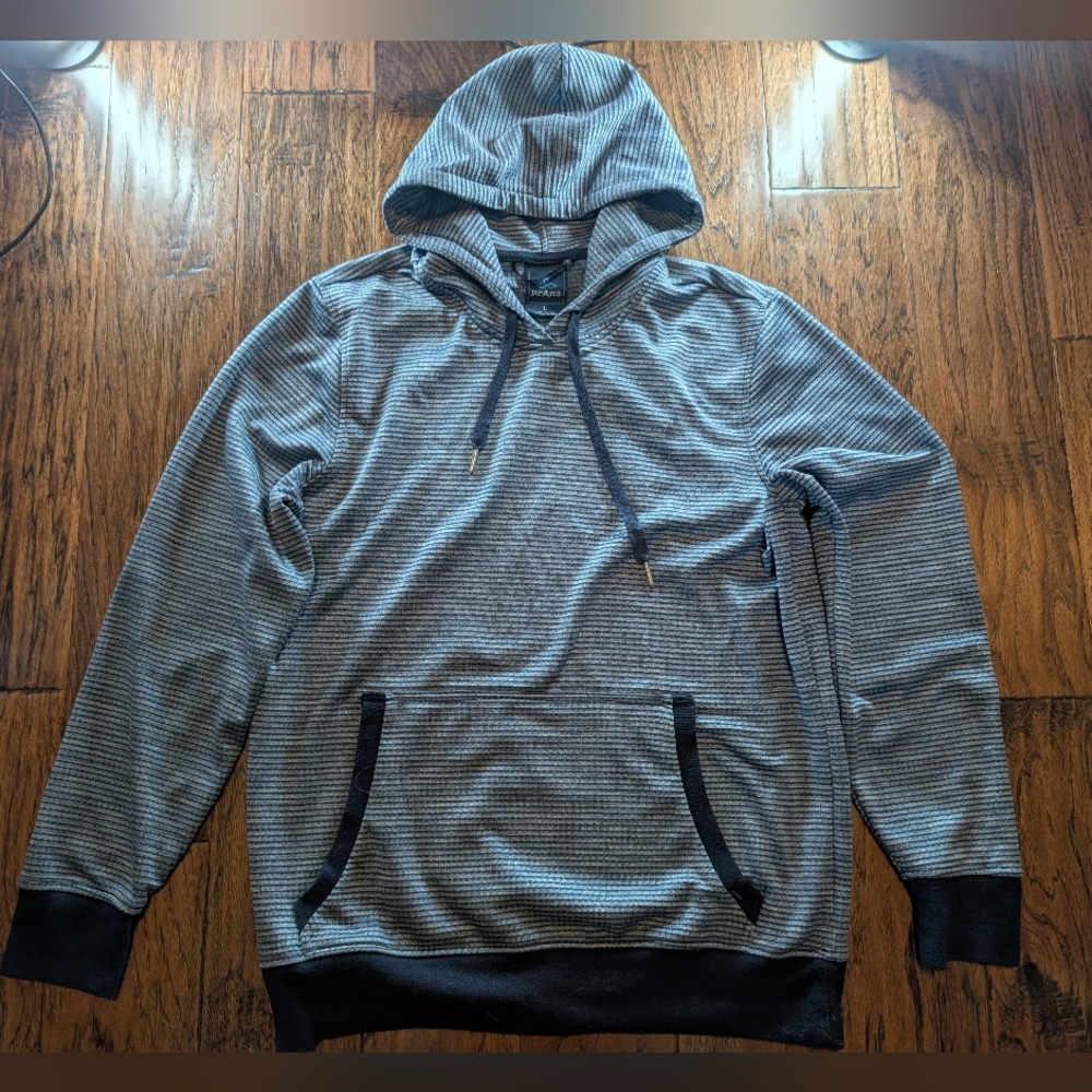 Prana Mens Blue Striped Pullover Hoodie